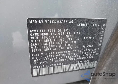 2021 Volkswagen Id.4 Pro S из США, поврежденный, VIN WVGTMPE27MP058829